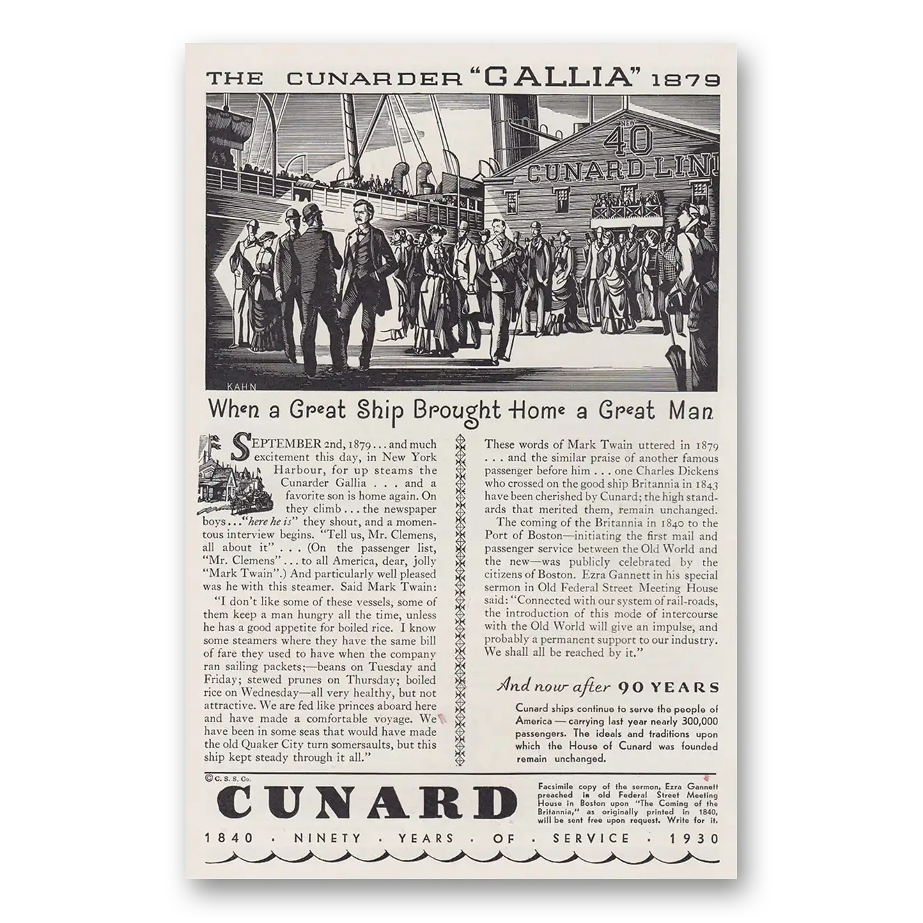 1930 Cunard Cunarder Gallia 1879 Vintage Magazine Print Ad