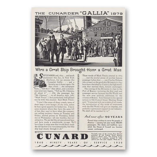 1930 Cunard Cunarder Gallia 1879 Vintage Magazine Print Ad