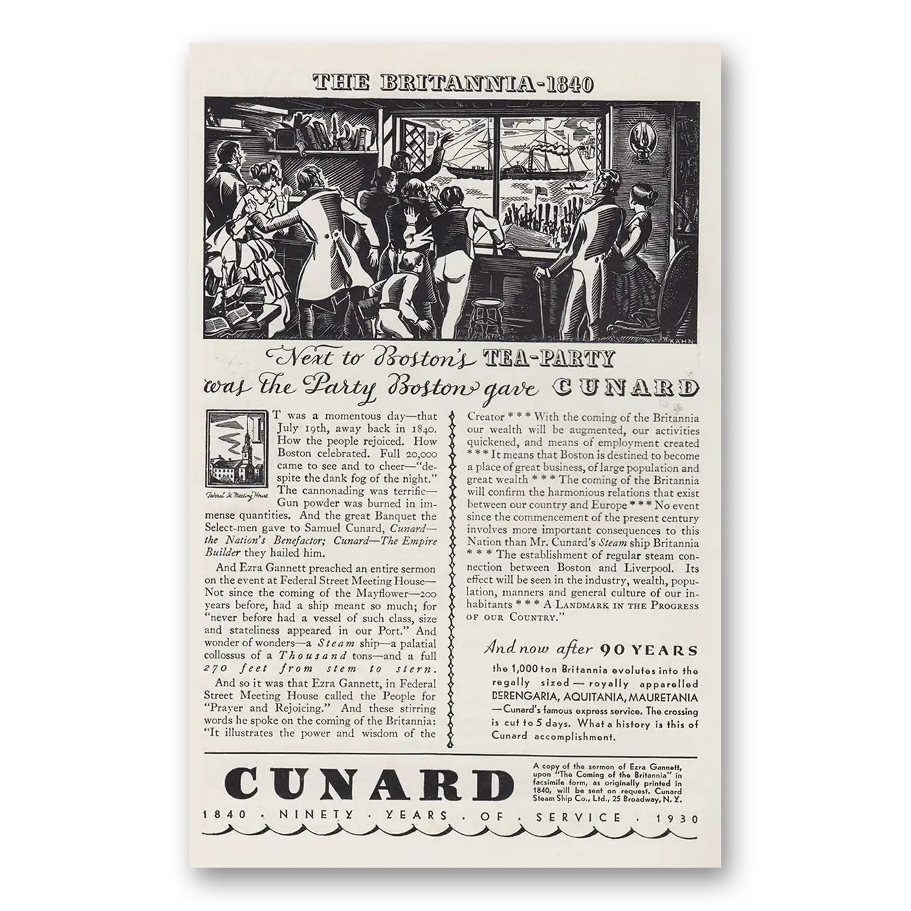 1930 Cunard Britannia 1840 Vintage Magazine Print Ad