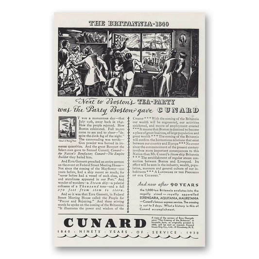 1930 Cunard Britannia 1840 Vintage Magazine Print Ad