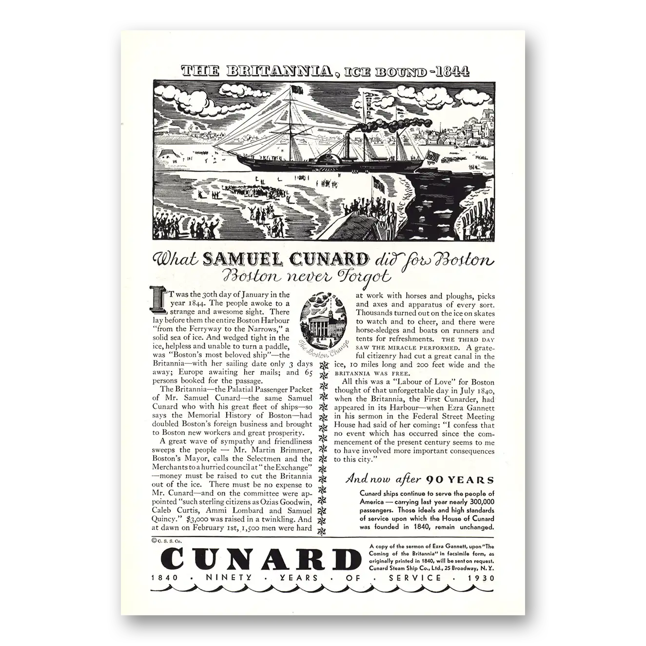 1930 Cunard Brittannia What Samuel Cunard Did Vintage Magazine Print Ad