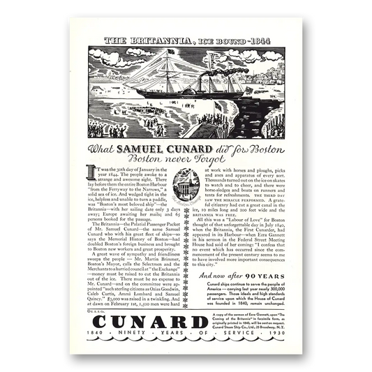 1930 Cunard Brittannia What Samuel Cunard Did Vintage Magazine Print Ad