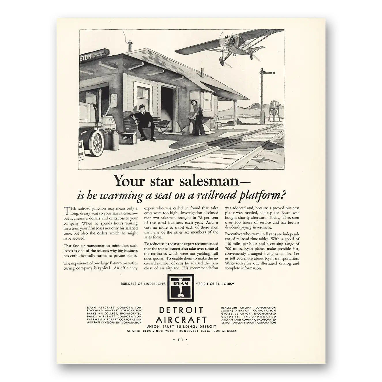 1930 Detroit Aircraft Warming Seat Railroad Platform Vintage Magazine Print Ad