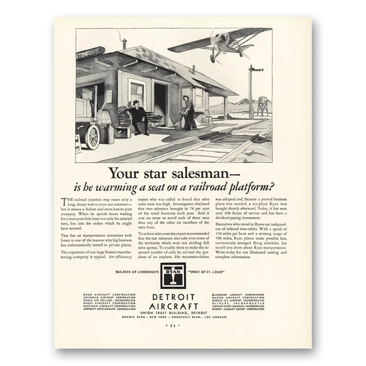 1930 Detroit Aircraft Warming Seat Railroad Platform Vintage Magazine Print Ad