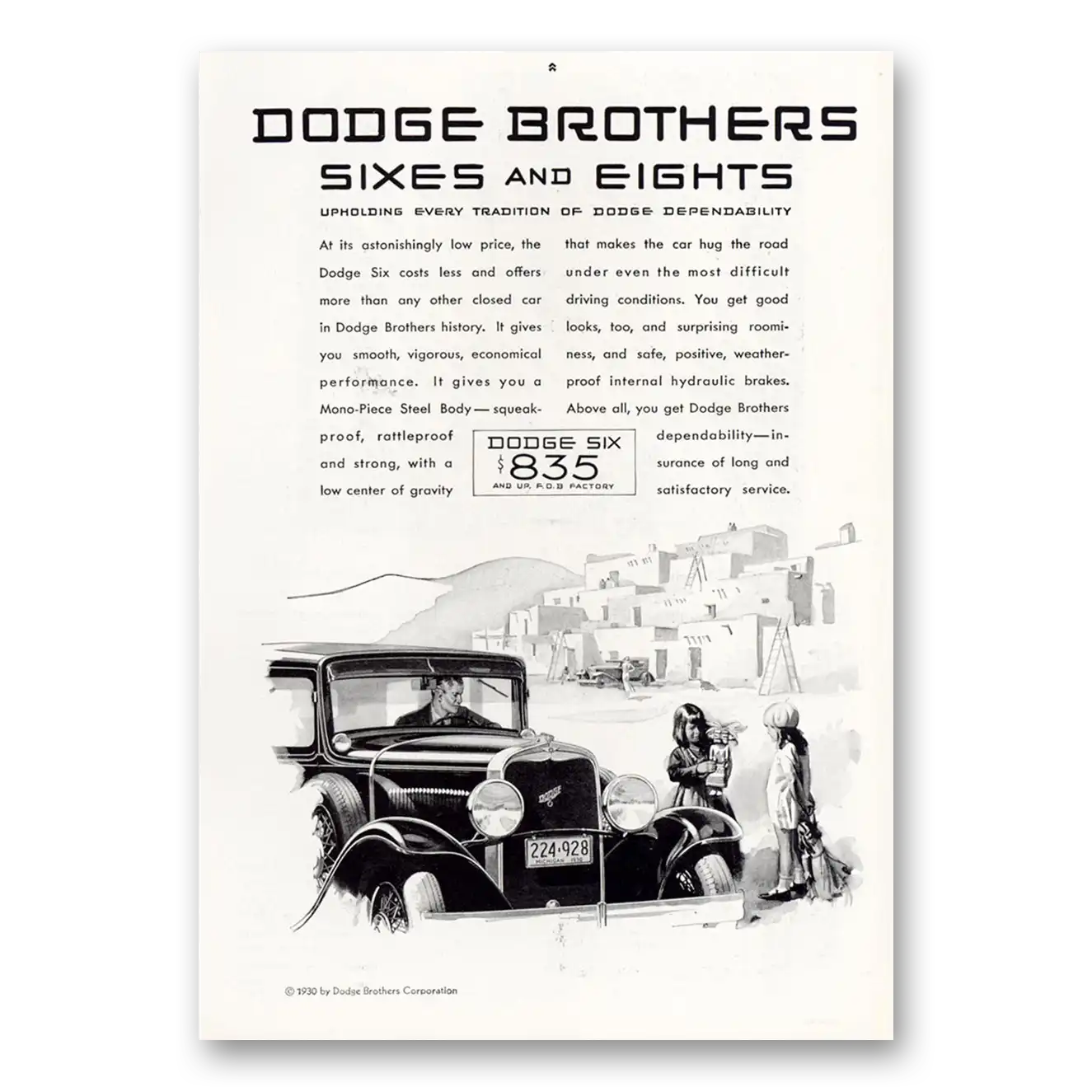 1930 Dodge Eight Astonishingly Low Price Vintage Magazine Print Ad