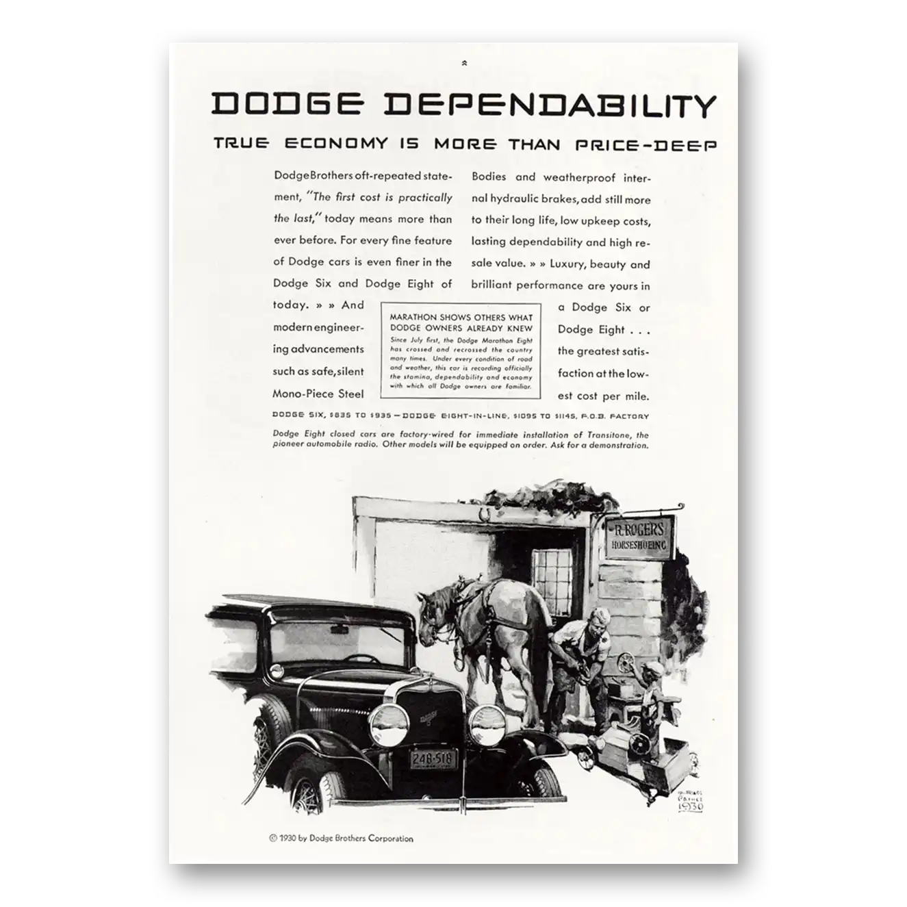 1930 Dodge Eight True Economy Is More Than Price Deep Vintage Magazine Print Ad