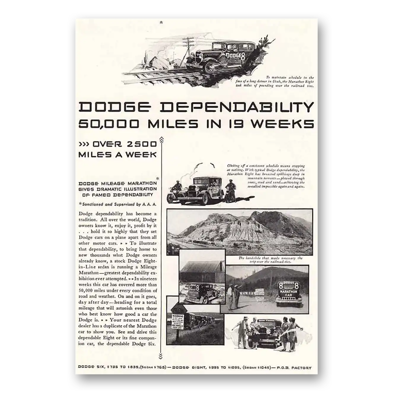 1930 Dodge Eight Mileage Marathon Vintage Magazine Print Ad