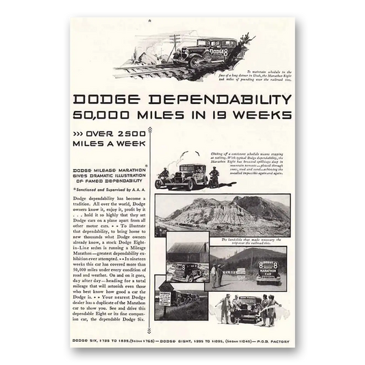 1930 Dodge Eight Mileage Marathon Vintage Magazine Print Ad