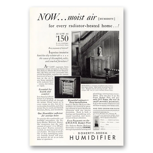 1930 Doherty Brehm Humidifier Moist Air Humidity Vintage Magazine Print Ad