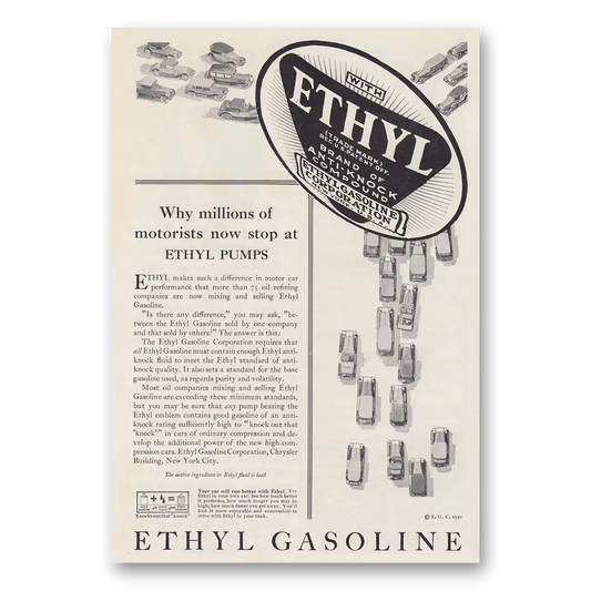 1930 Ethyl Gasoline Millions of Motorists Now Stop at Ethyl Pumps Vintage Magazine Print Ad