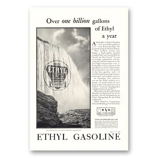 1930 Ethyl Gasoline One Billion Gallons Vintage Magazine Print Ad