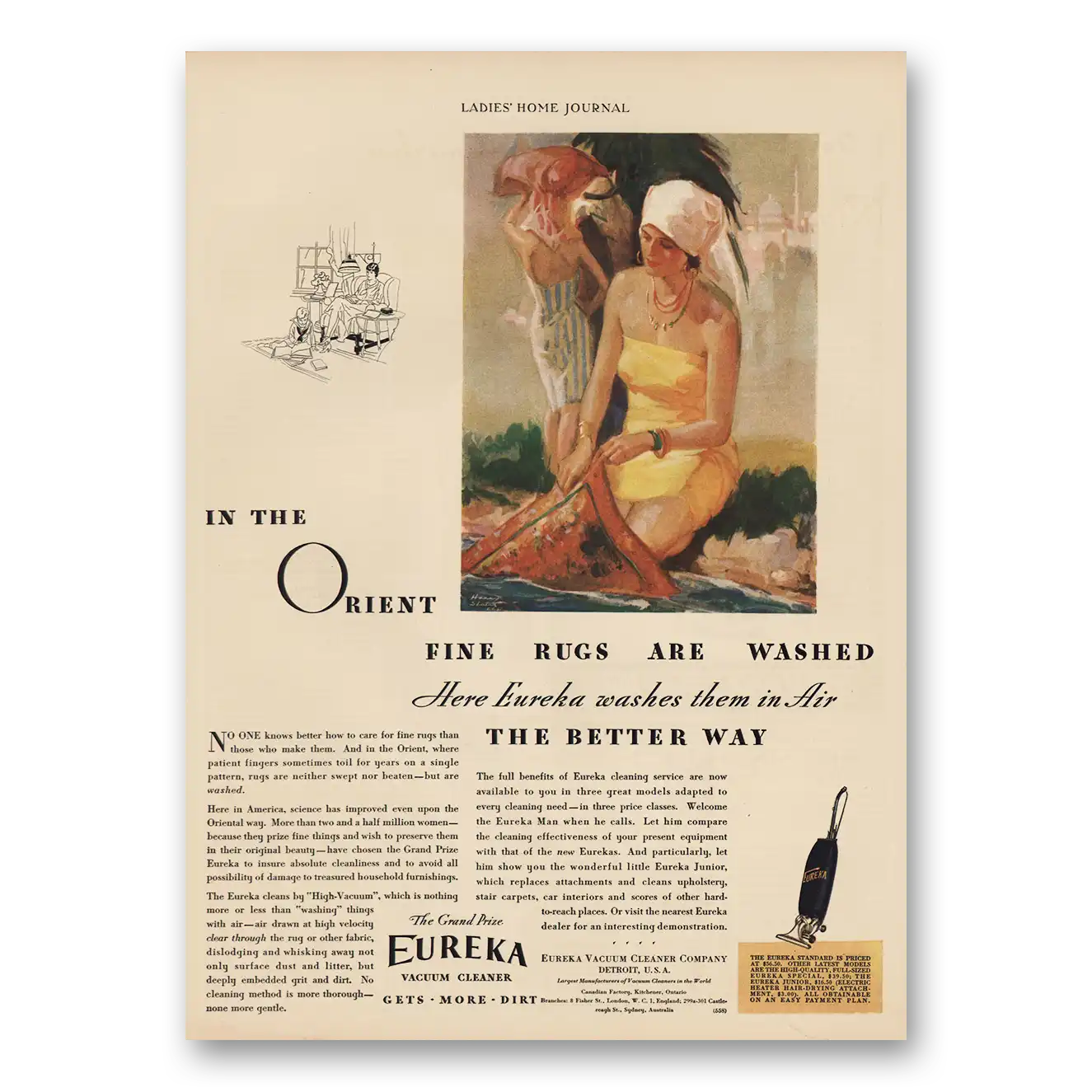 1930 Eureka Vacuum Cleaner Orient Fine Rugs Are Washed Vintage Magazine Print Ad