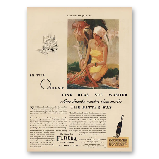 1930 Eureka Vacuum Cleaner Orient Fine Rugs Are Washed Vintage Magazine Print Ad