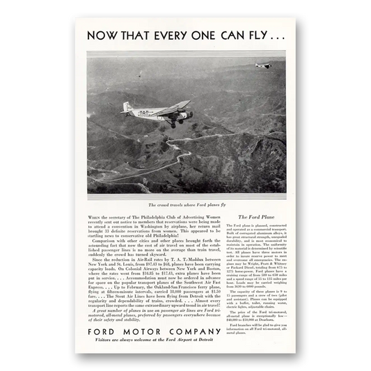 1930 Ford Aviation Now That Every One Can Fly Vintage Magazine Print Ad