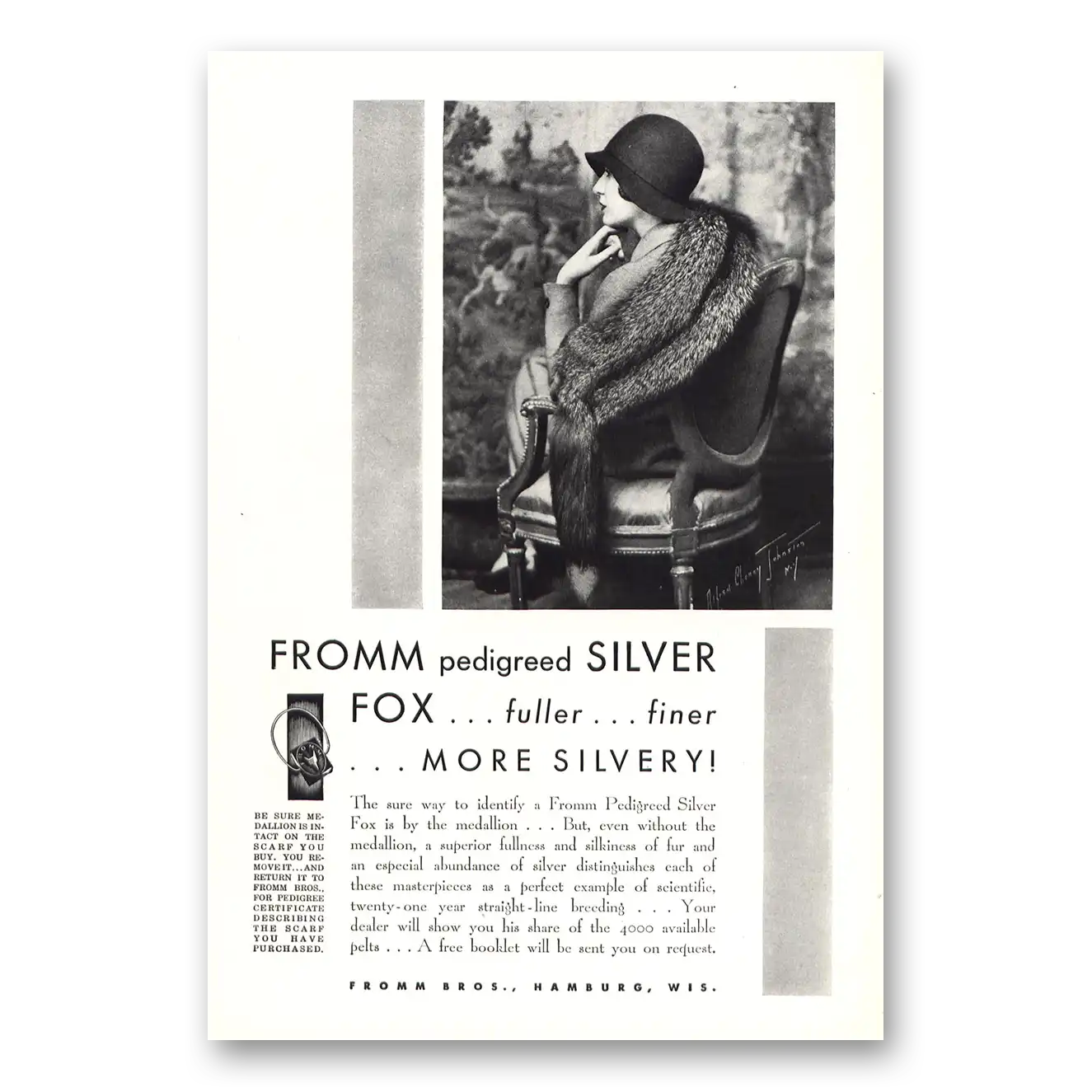 1930 Fromm Pedigreed Silver Fox Fuller Finer Vintage Magazine Print Ad