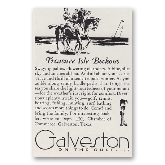 1930 Galveston Texas Treasure Isle Beckons Vintage Magazine Print Ad