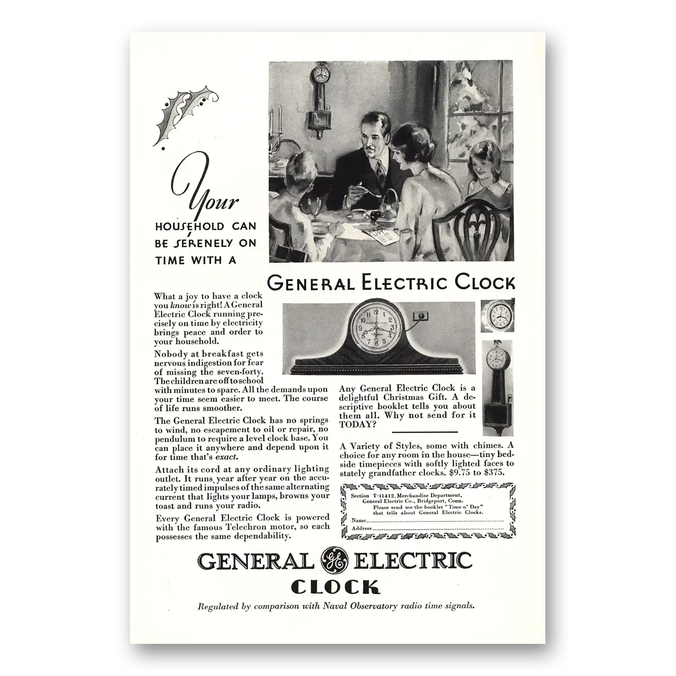 1930 General Electric Clocks Clock Serenely On Time Vintage Magazine Print Ad