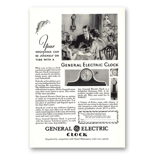 1930 General Electric Clocks Clock Serenely On Time Vintage Magazine Print Ad