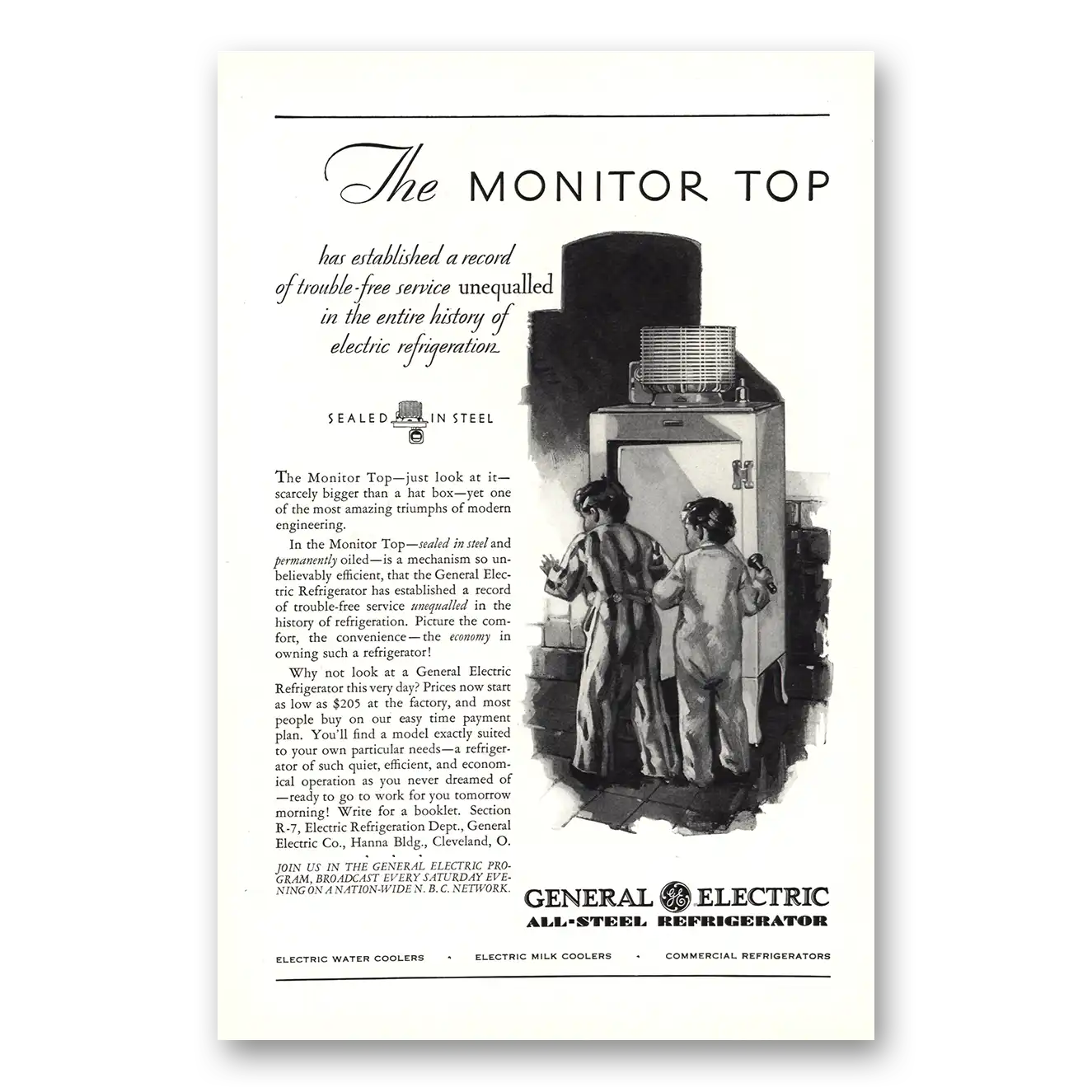 1930 General Electric Refrigerator Monitor Top Vintage Magazine Print Ad