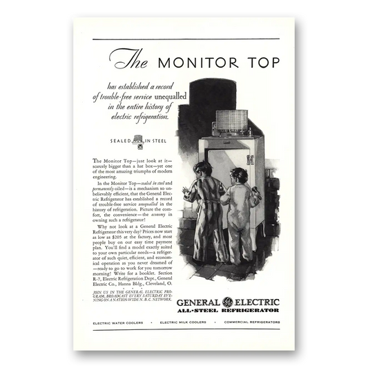 1930 General Electric Refrigerator Monitor Top Vintage Magazine Print Ad