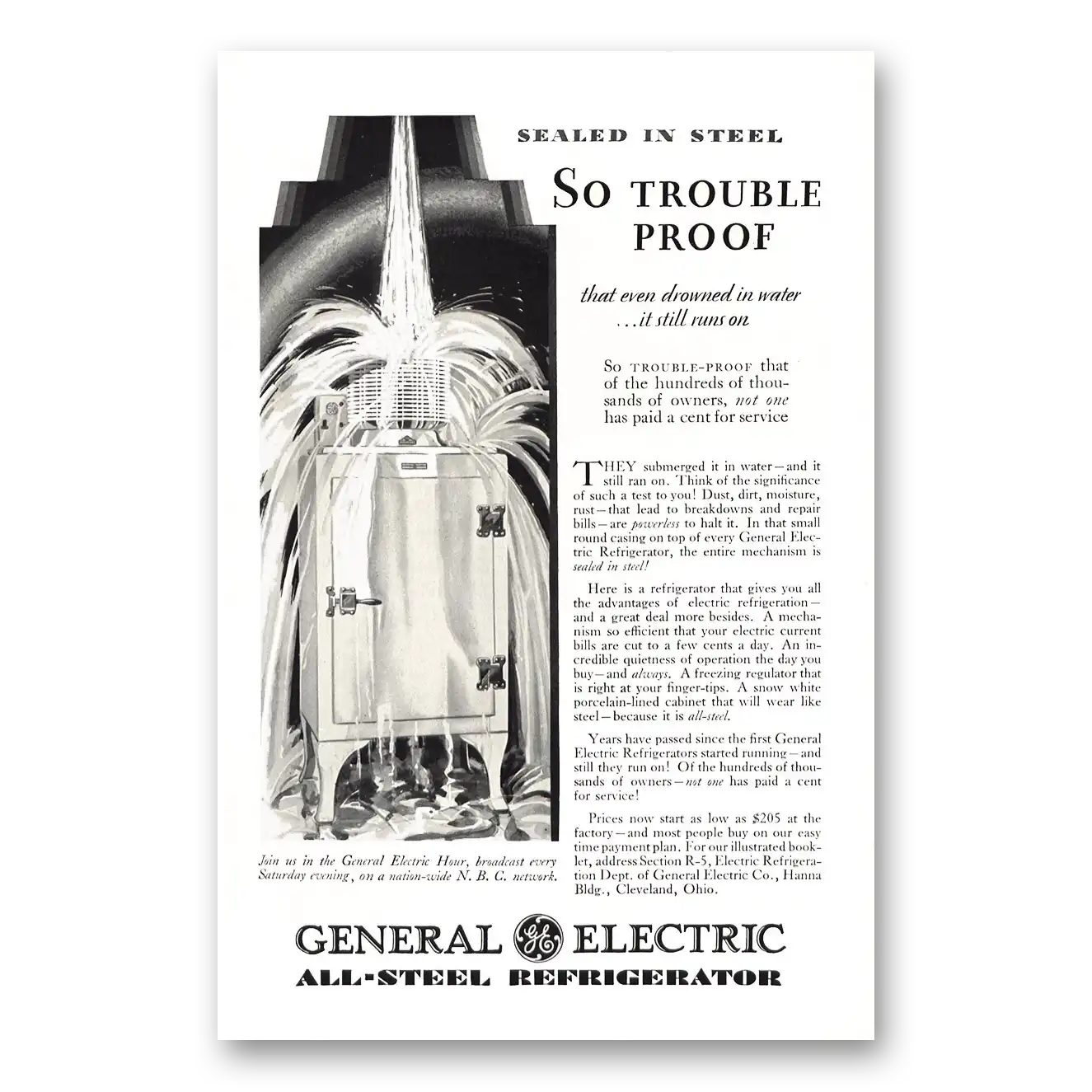 1930 General Electric Refrigerator So Trouble Proof Vintage Magazine Print Ad