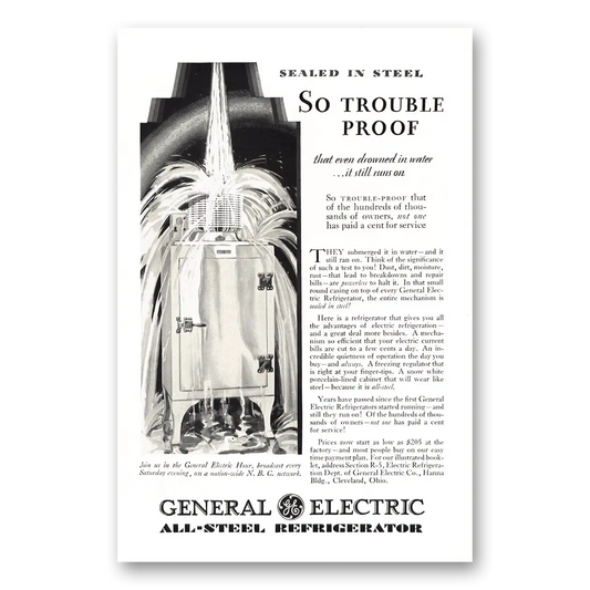 1930 General Electric Refrigerator So Trouble Proof Vintage Magazine Print Ad