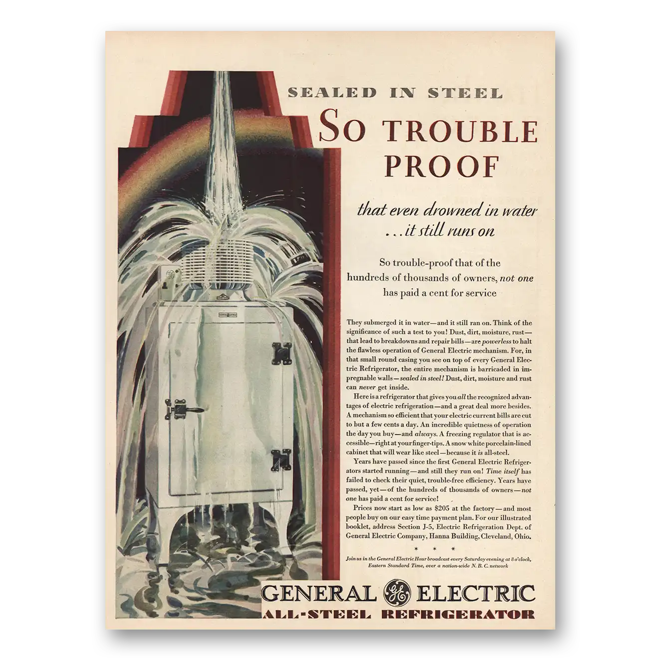 1930 General Electric Refrigerator Sealed In Steel So Trouble Proof Vintage Magazine Print Ad