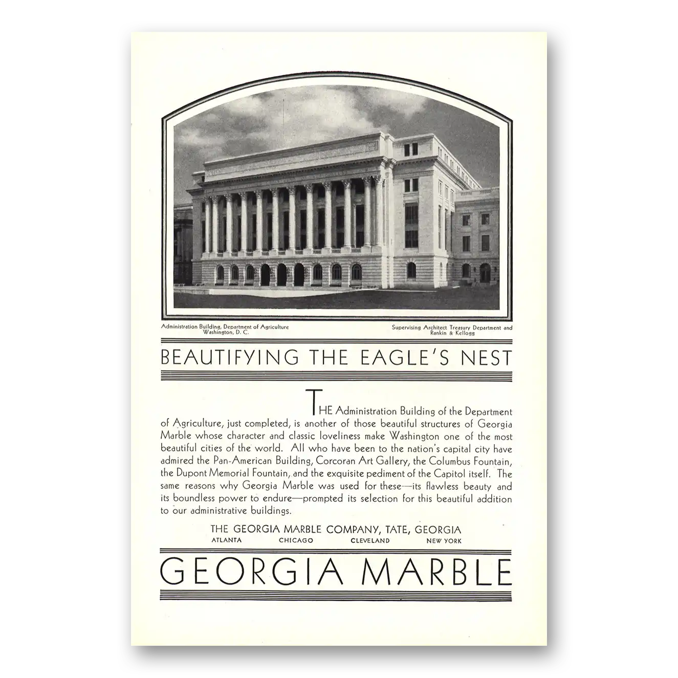 1930 Georgia Marble Beautifying the Eagles Nest Department of Agriculture Vintage Magazine Print Ad