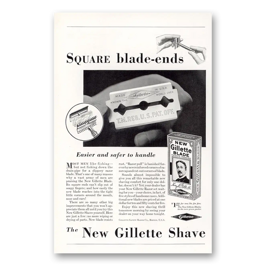 1930 Gillette Razor Blades Square Blade Ends Easier and Safer to Handle Vintage Magazine Print Ad