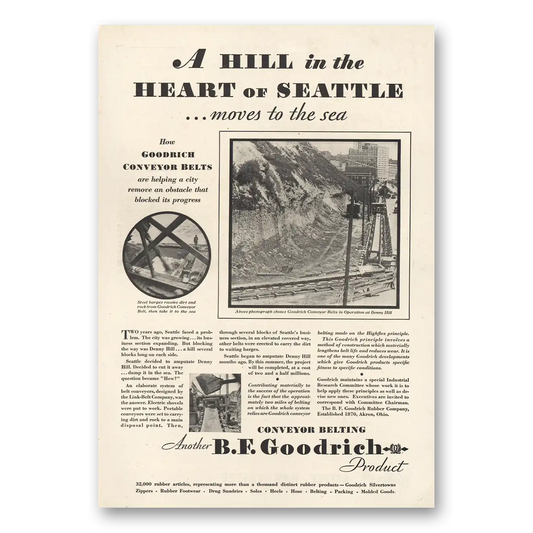 1930 Goodrich Conveyor Belting Heart of Seattle Vintage Magazine Print Ad