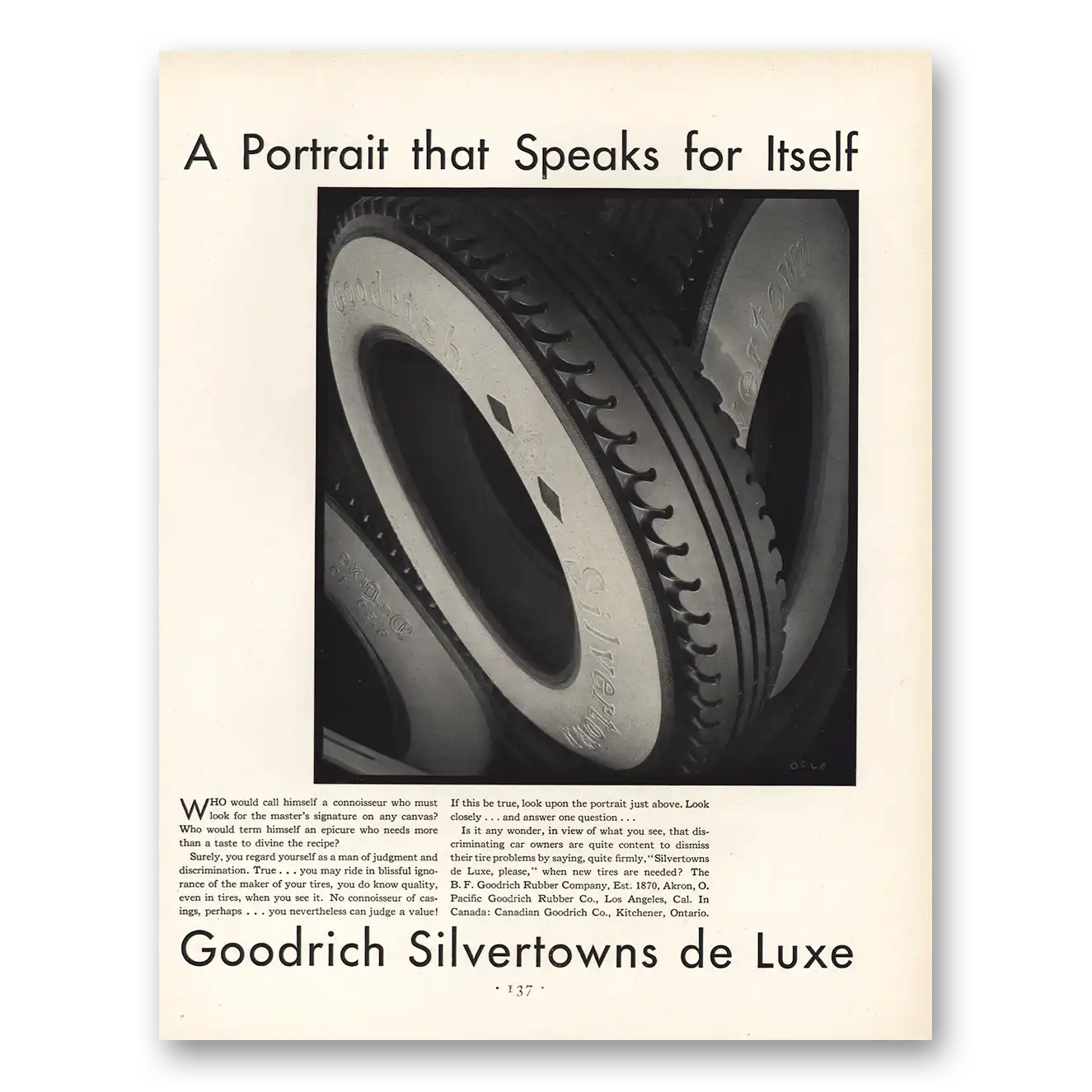 1930 Goodrich Silvertown Tires Portrait That Speaks for Itself Vintage Magazine Print Ad