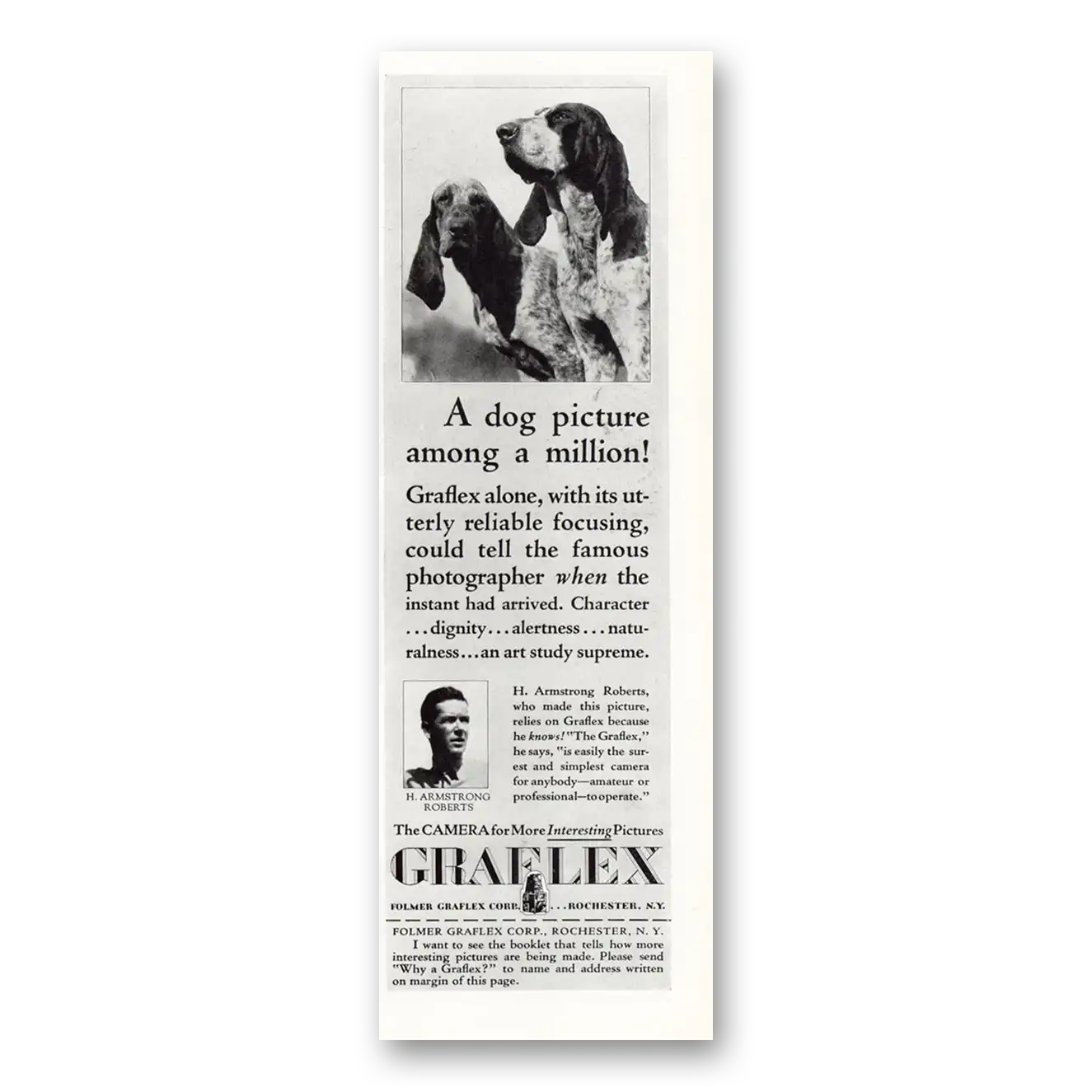 1930 Graflex Cameras Dog Picture Among a Million Vintage Magazine Print Ad