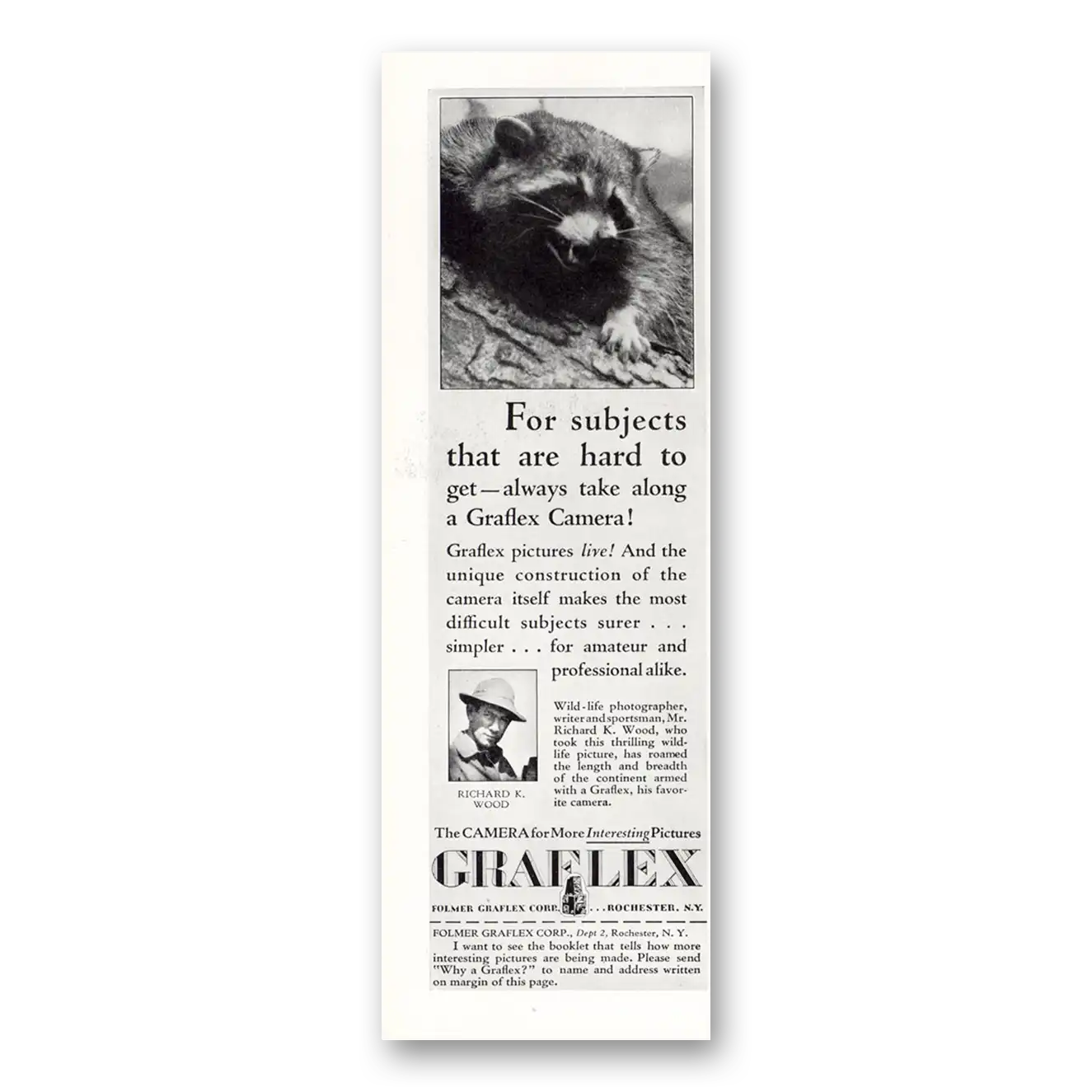 1930 Graflex Cameras Subjects That Are Hard To Get Vintage Magazine Print Ad