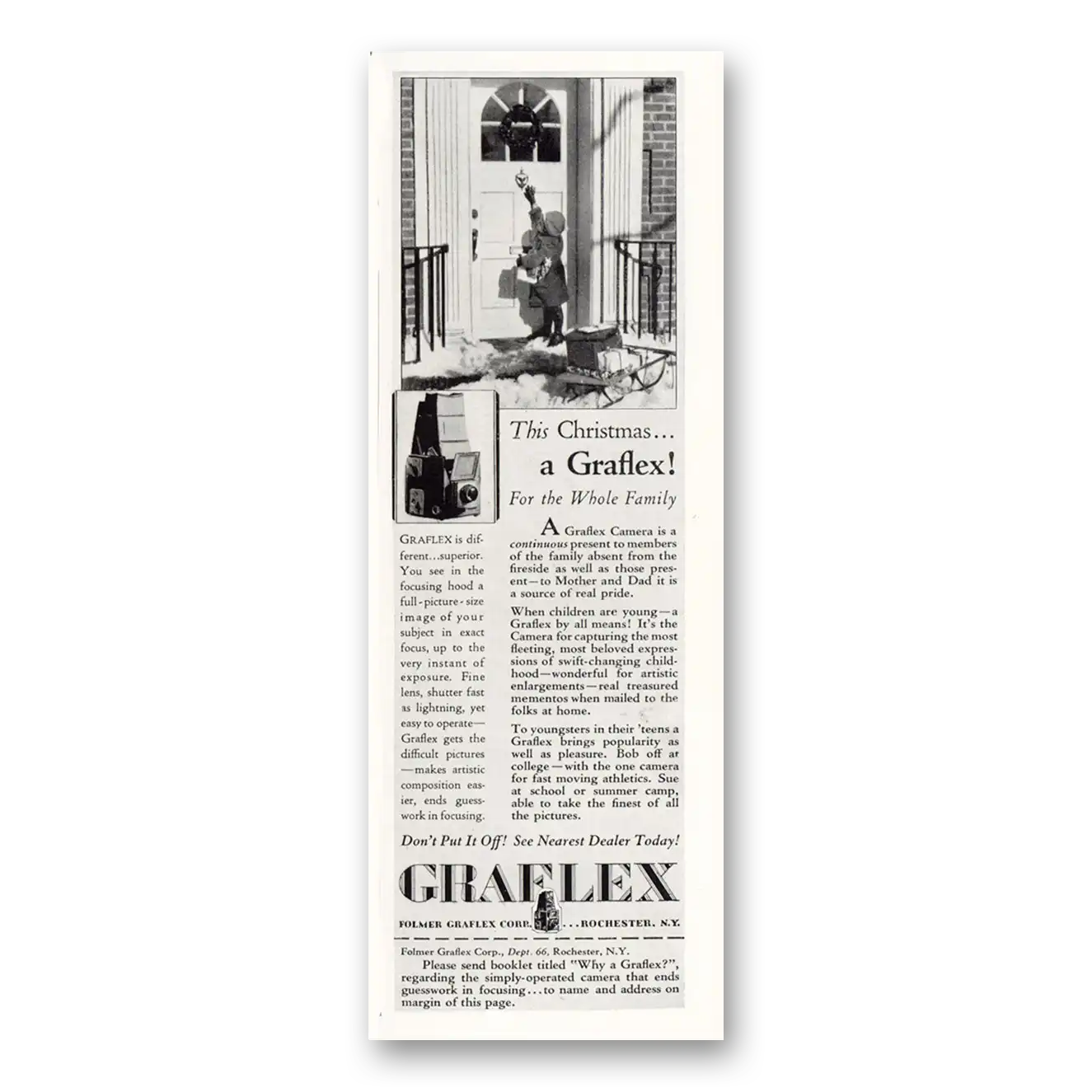 1930 Graflex Cameras Camera This Christmas For the Whole Family Vintage Magazine Print Ad