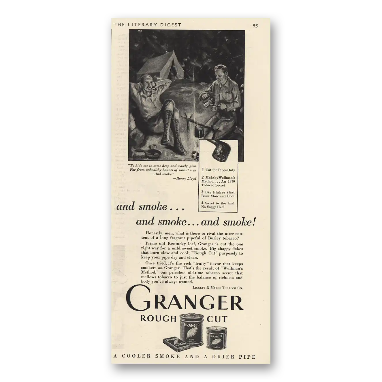 1930 Granger Pipe Tobacco Smoke and Smoke Vintage Magazine Print Ad