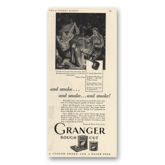 1930 Granger Pipe Tobacco Smoke and Smoke Vintage Magazine Print Ad