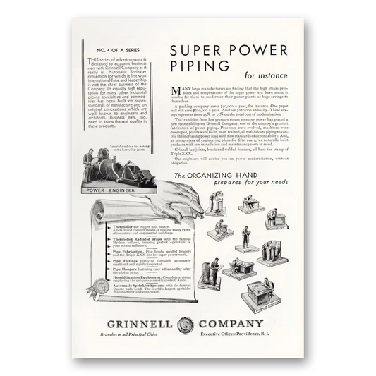 1930 Grinnell Company Super Power Piping for Instance Vintage Magazine Print Ad