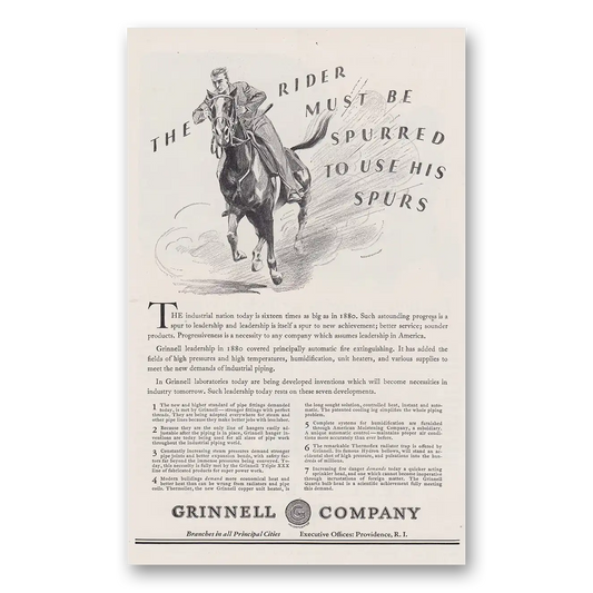 1930 Grinnell Company Rider Must Be Spurred To Use His Spurs Vintage Magazine Print Ad