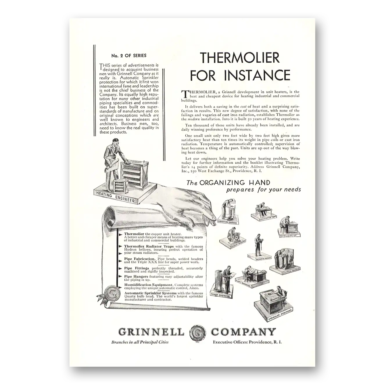 1930 Grinnell Company Thermolier for Instance Vintage Magazine Print Ad