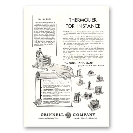 1930 Grinnell Company Thermolier for Instance Vintage Magazine Print Ad