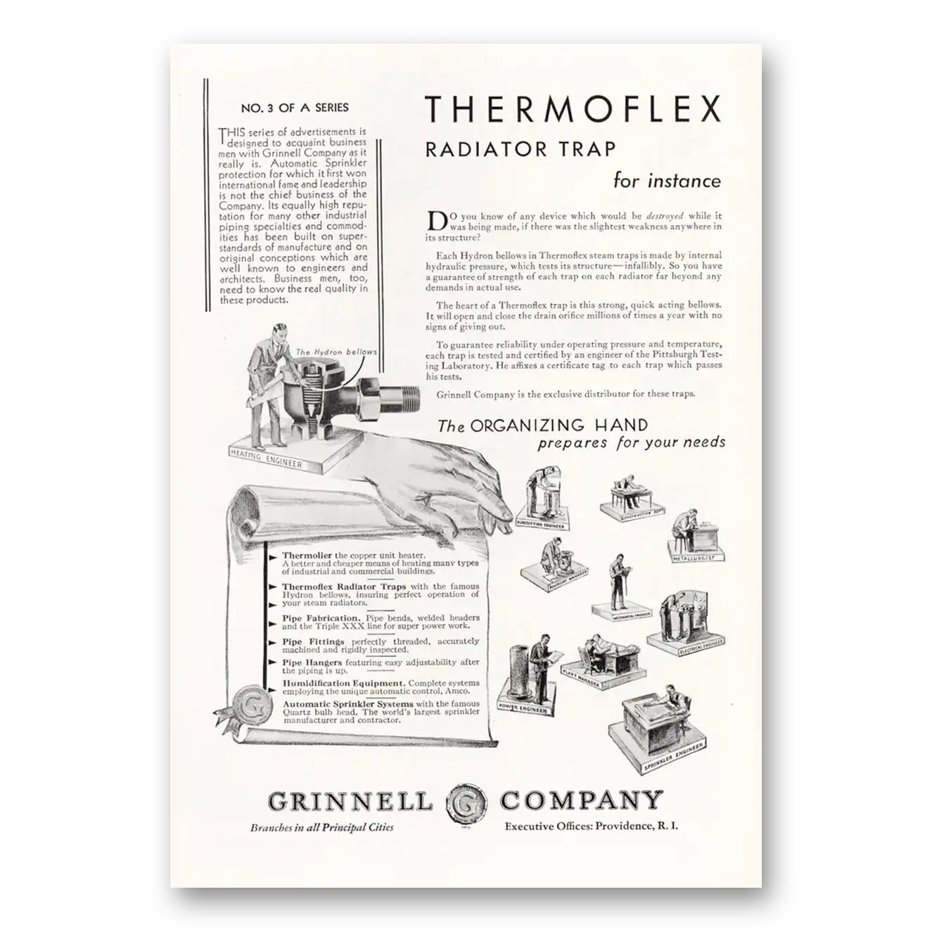 1930 Grinnell Company Thermoflex Radiator Trap Vintage Magazine Print Ad