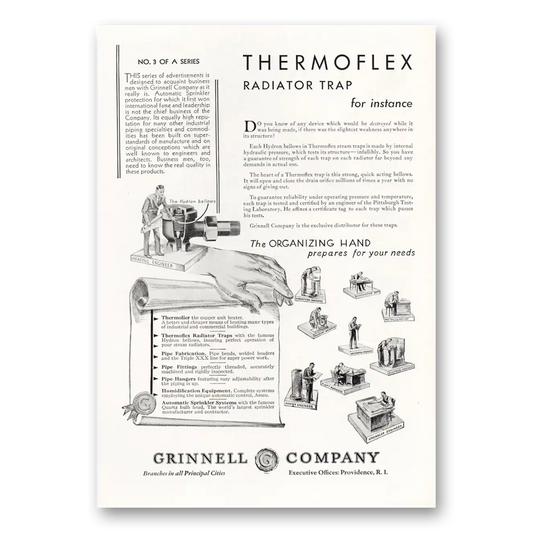 1930 Grinnell Company Thermoflex Radiator Trap Vintage Magazine Print Ad