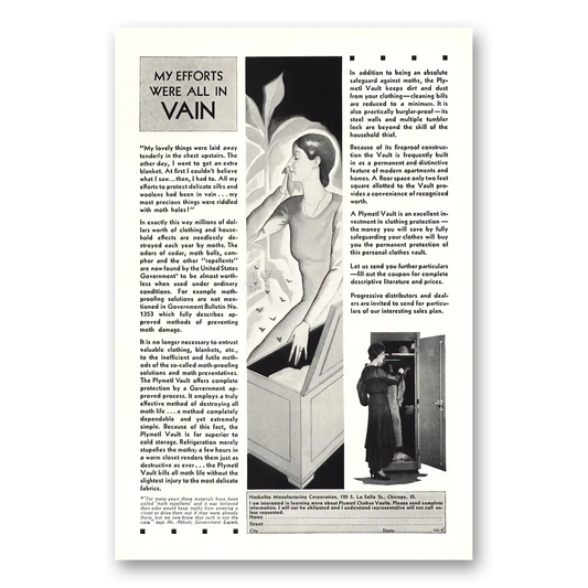 1930 Haskelite Plymetl Vault My Efforts Were All In Vain Vintage Magazine Print Ad