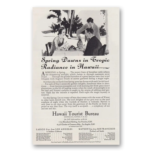 1930 Hawaii Spring Dawns in Tropic Radiance Vintage Magazine Print Ad