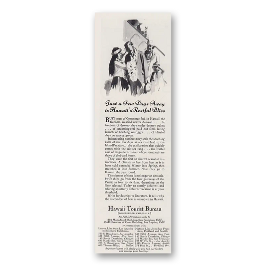1930 Hawaii Just a Few Days Away Vintage Magazine Print Ad