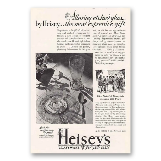 1930 Heiseys Glassware Alluring Etched Glass Vintage Magazine Print Ad