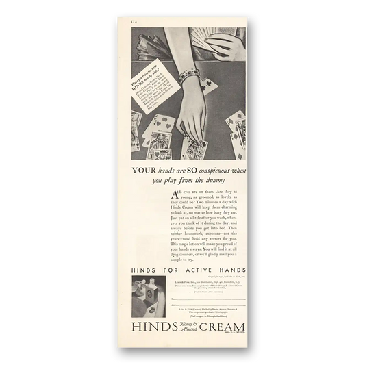 1930 Hinds Cream Hands So  Conspicuous Play From Dummy Vintage Magazine Print Ad