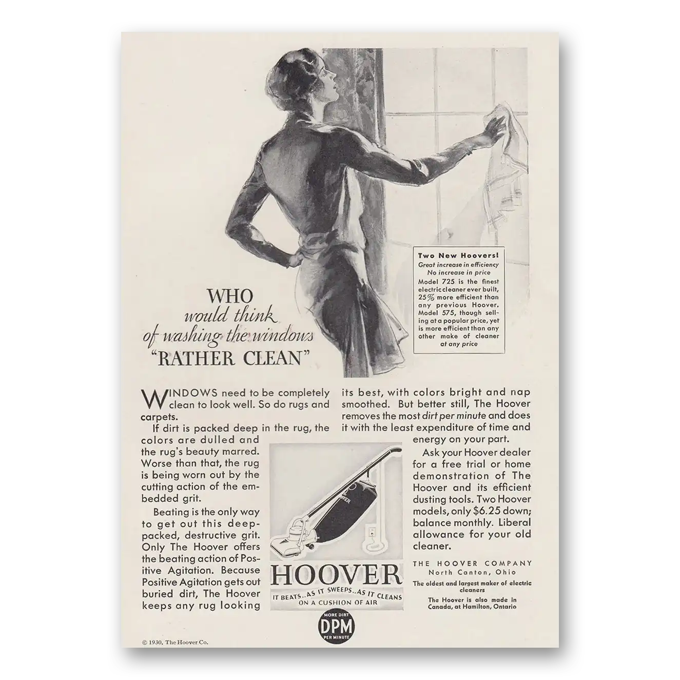 1930 Hoover Vacuum Who Would Think of Washing the Windows Rather Clean Vintage Magazine Print Ad