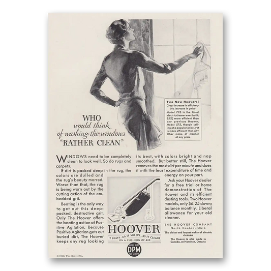 1930 Hoover Vacuum Who Would Think of Washing the Windows Rather Clean Vintage Magazine Print Ad