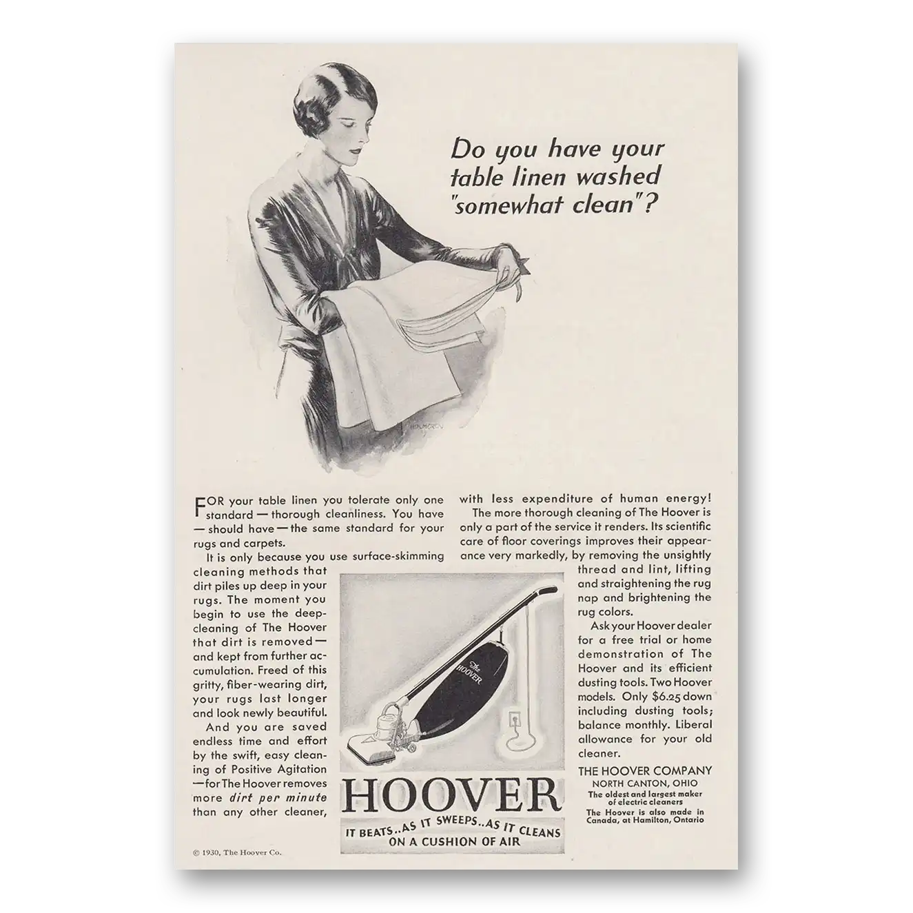 1930 Hoover Vacuum Table Linen Washed Somewhat Clean Vintage Magazine Print Ad